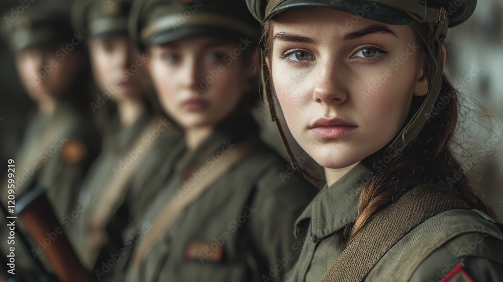 Fototapeta premium A Young Woman Soldier, wartime portrait