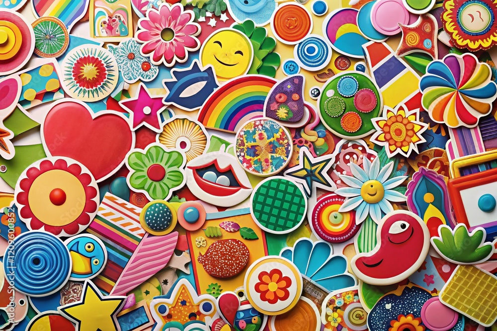 Colorful Set of Stickers Arranged on a White Background with Copy Space for Design Colorful Set of Stickers Arranged on a White Background with Copy Space for Design