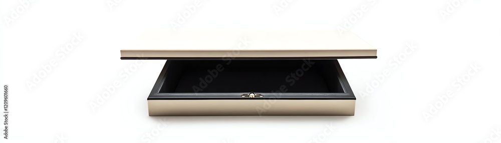 Elegant jewelry box with a sleek design and a soft black interior. Elegant jewelry box with a sleek design and a soft black interior.
