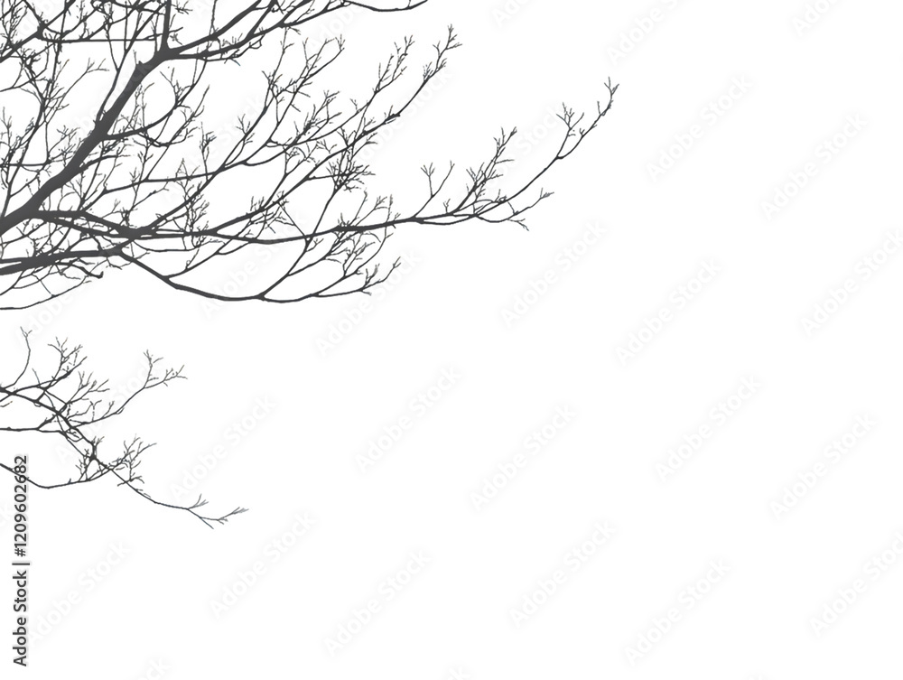 Fototapeta premium Intricate Leafless Branches in Winter Transparent Background, PNG