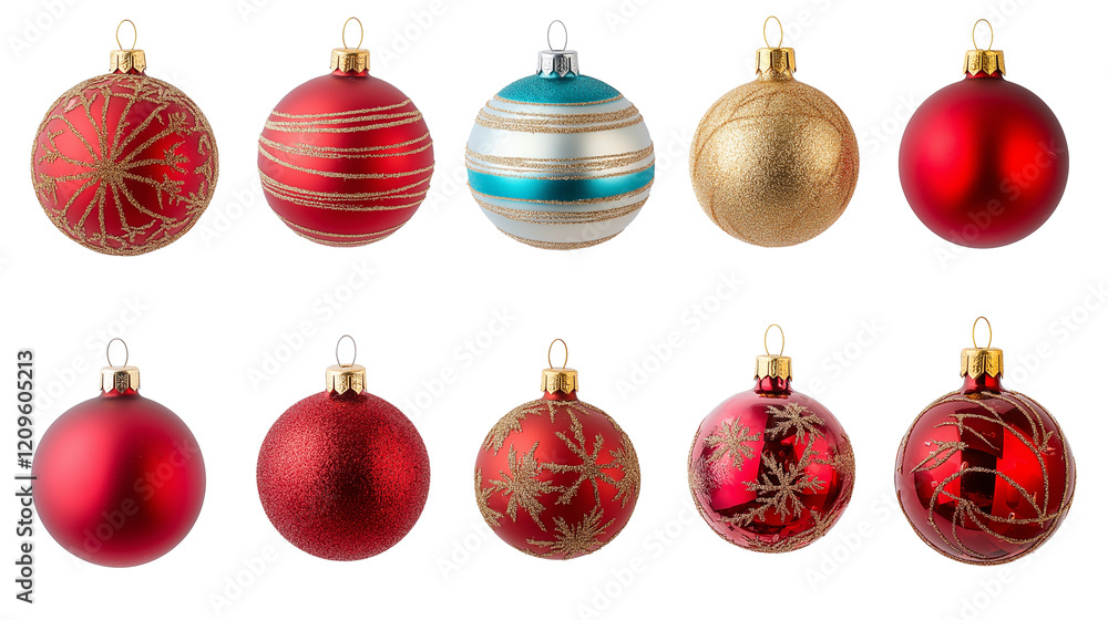 Set of festive Christmas ornaments isolated on transparent background Set of festive Christmas ornaments isolated on transparent background