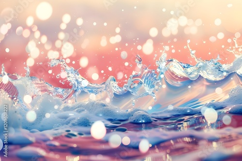 Wallpaper Mural Waves with bokeh effect on a beach during sunset Digital illustration with dreamy style Torontodigital.ca