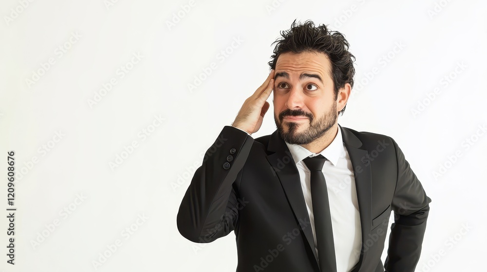 Pensive Businessman in Suit Scratching His Head Pensive Businessman in Suit Scratching His Head
