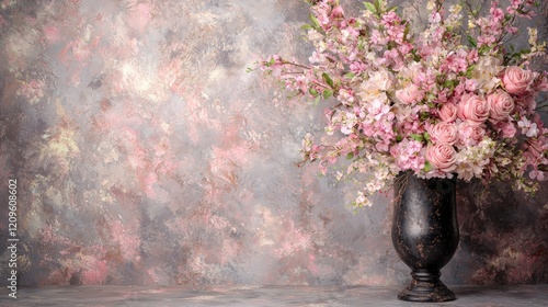Wallpaper Mural Pink flowers vase spring decor textured background Torontodigital.ca