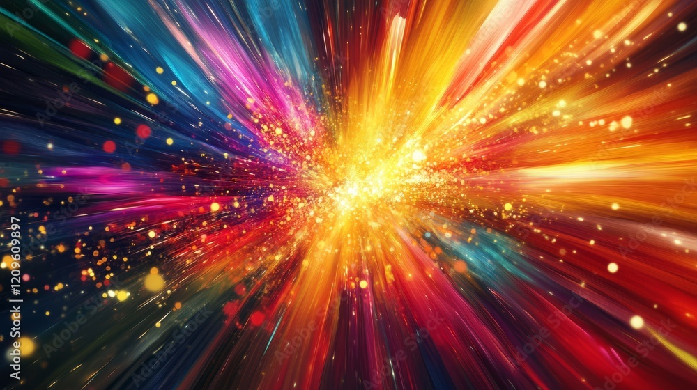 Naklejka premium Abstract colorful strokes forming a vibrant energy burst on canvas