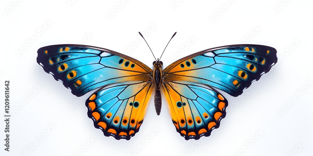 Fototapeta premium Beautiful butterfly isolated on a white background, with blue and orange coloring, 