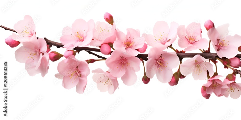 Beautiful pink cherry blossom flowers on a branch, isolated on a white background. Detailed photograph, in PNG format bokeh background Beautiful pink cherry blossom flowers on a branch, isolated on a white background. Detailed photograph, in PNG format bokeh background
