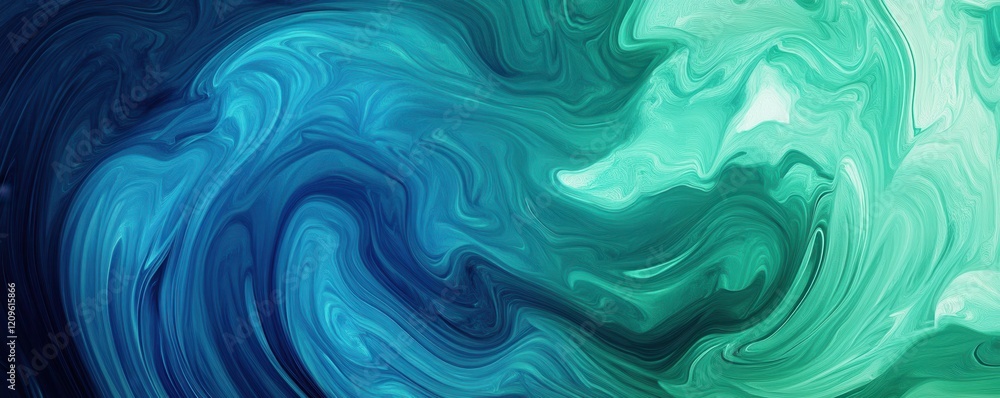 Obraz premium Abstract art piece with swirling blue and green colors, oceanic vibes.