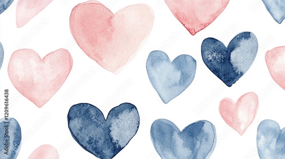 Obraz premium Watercolor Hearts Pink And Blue Pattern Design