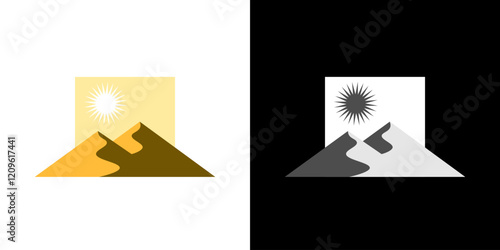 Dune desert icon logo sand sahara sun square graphic vector