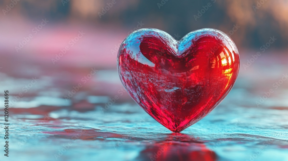 Fototapeta premium Glass Heart Reflecting Tranquil Landscape Scene