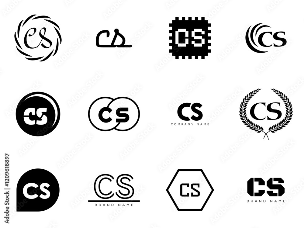CS logo company template. Letter c and s logotype. Set different classic serif lettering and modern bold text with design elements. Initial font typography. CS logo company template. Letter c and s logotype. Set different classic serif lettering and modern bold text with design elements. Initial font typography.