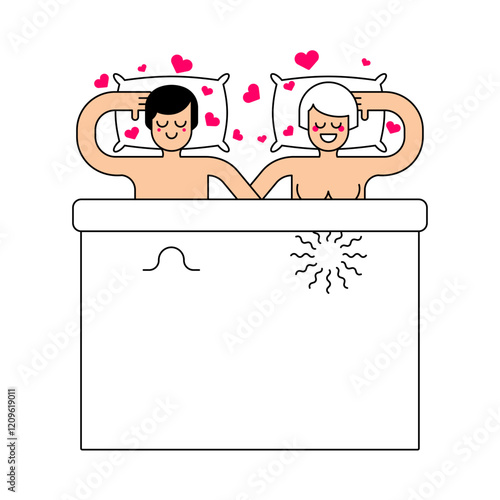 Сouple masturbation Mutual Petting. Woman and man caressing themselves on the bed. Self-gratification concept