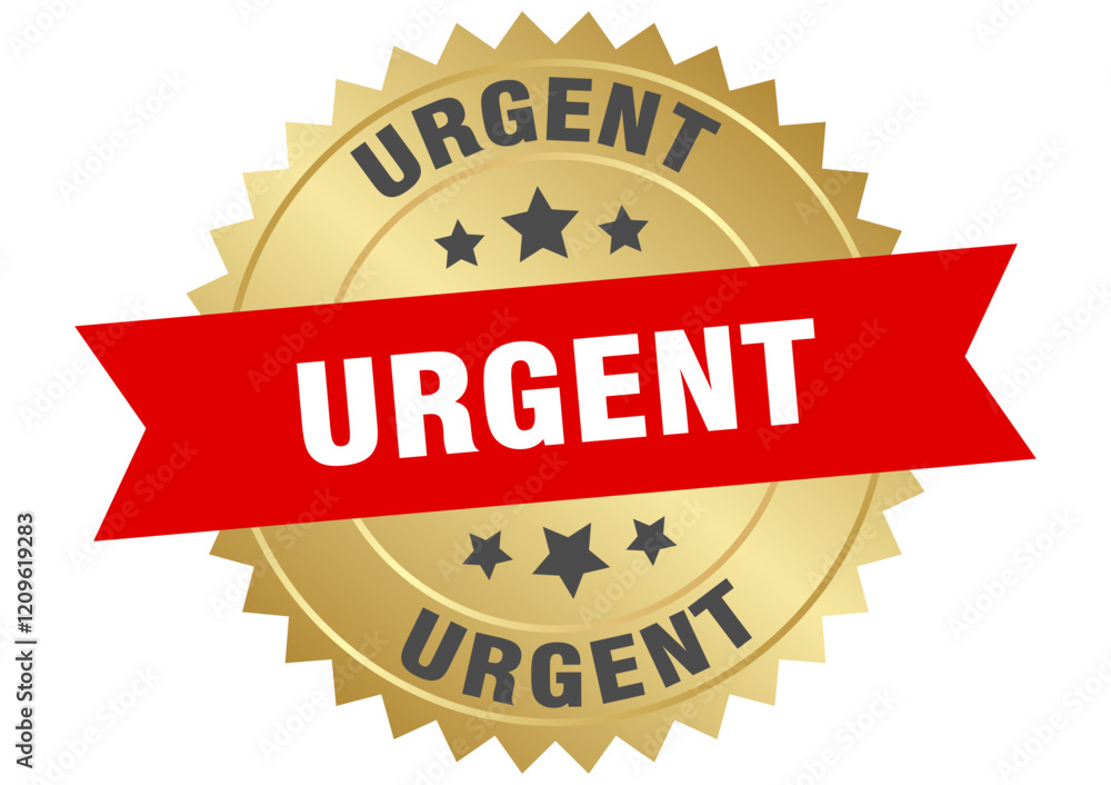 Obraz premium urgent. urgent round red and gold label isolated on transparent background