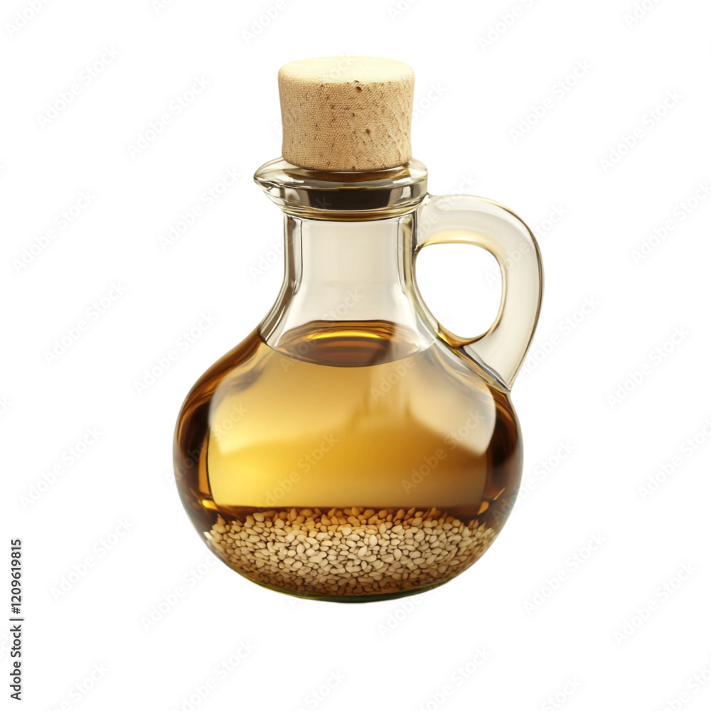 Sesame oil in glass bottle with seeds at bottom delicious healthy cooking ingredient, Sesame oil in glass bottle with seeds at bottom delicious healthy cooking ingredient,