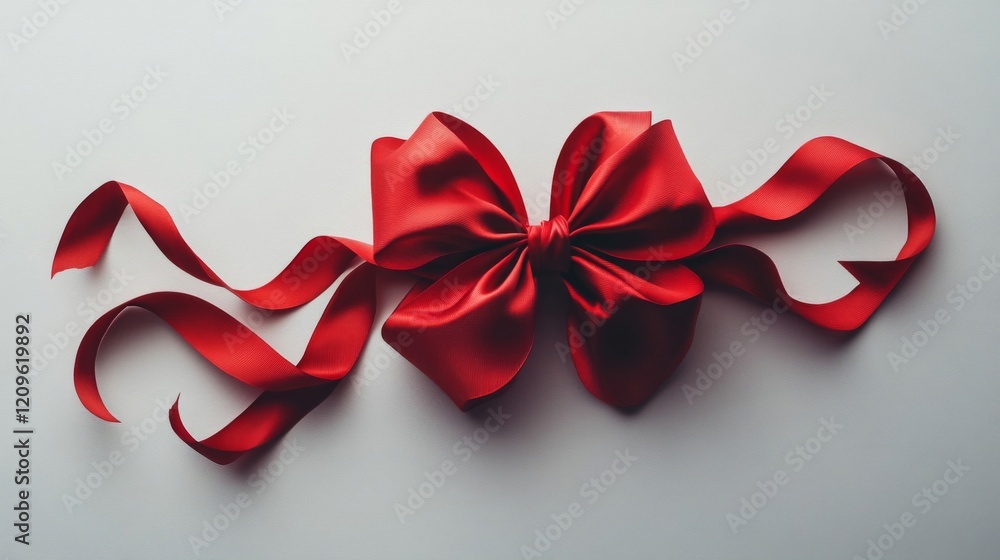 A single red ribbon bow on a white background