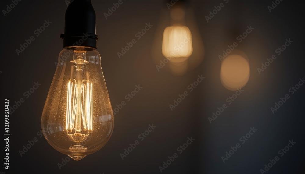 Glowing Edison-style lightbulbs in a dimly lit room Glowing Edison-style lightbulbs in a dimly lit room