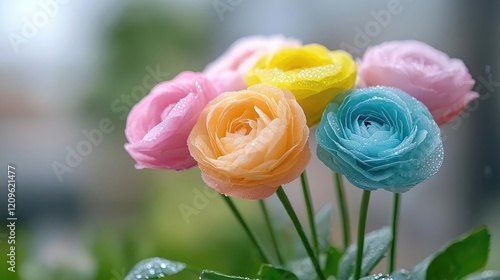 Wallpaper Mural Colorful ranunculus bouquet, close-up, blurred background, spring freshness, ideal for greeting cards Torontodigital.ca