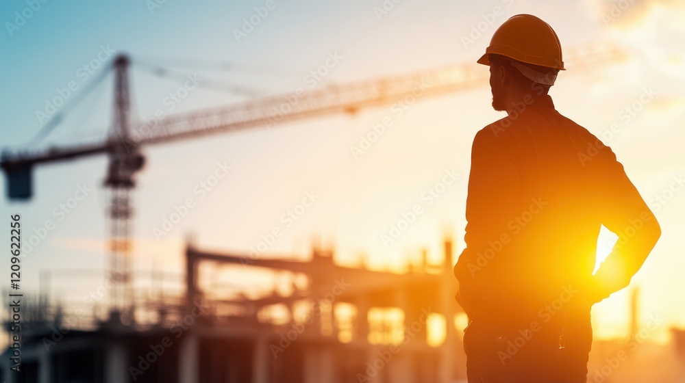 A focused construction worker stands confidently in front of a bustling construction site, showcasing dedication and professionalism in the building industry. A focused construction worker stands confidently in front of a bustling construction site, showcasing dedication and professionalism in the building industry.