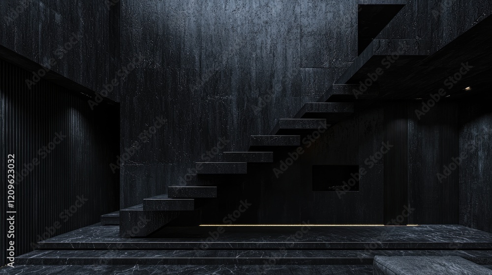 Fototapeta premium Dark modern staircase interior design