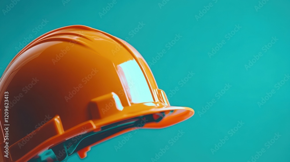 Fototapeta premium A hard hat rests on a table, symbolizing safety and protection in construction or industrial environments.