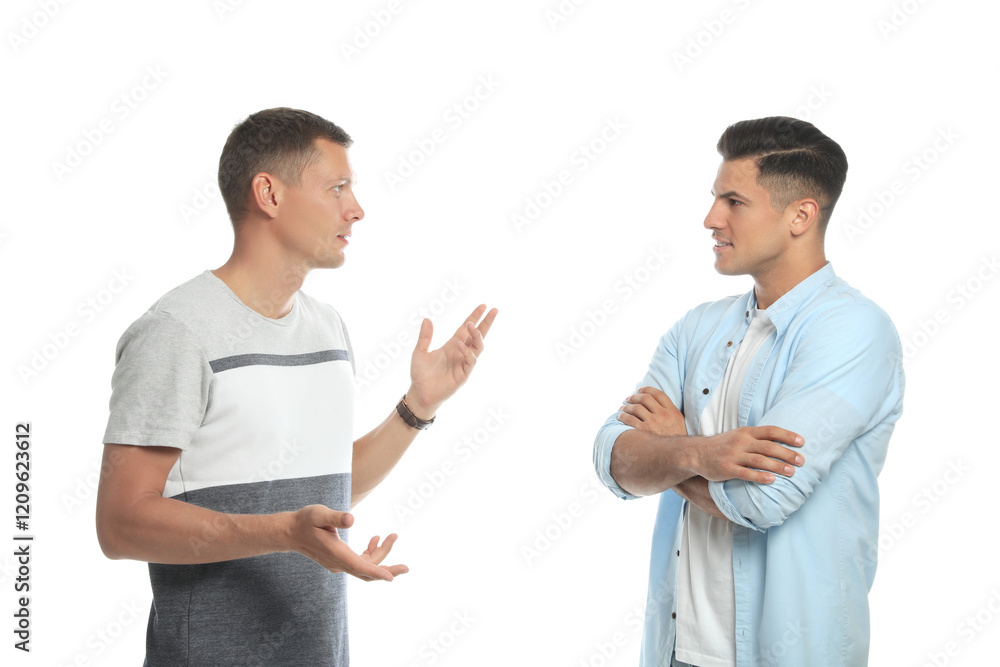 Men in casual clothes talking on white background Men in casual clothes talking on white background