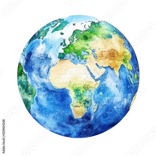 Watercolor Globe Earth Illustration on transparent background.
