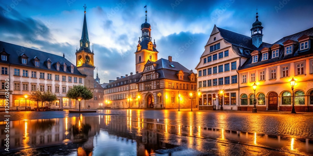 Fototapeta premium Darmstadt Night Photography: 12 Iconic Landmarks Illuminated