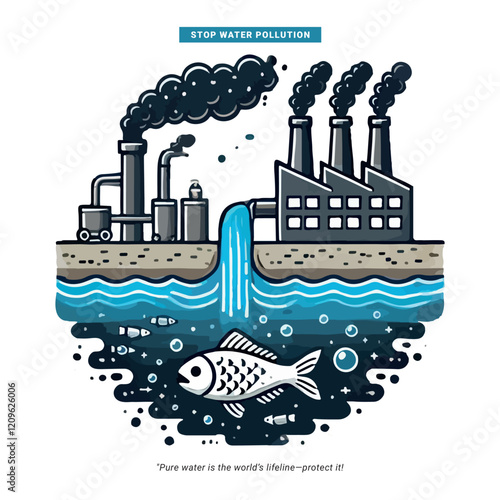 Stop water pollution with clean water, pure water, save the ocean, World Water Day, Earth Day,  illustration