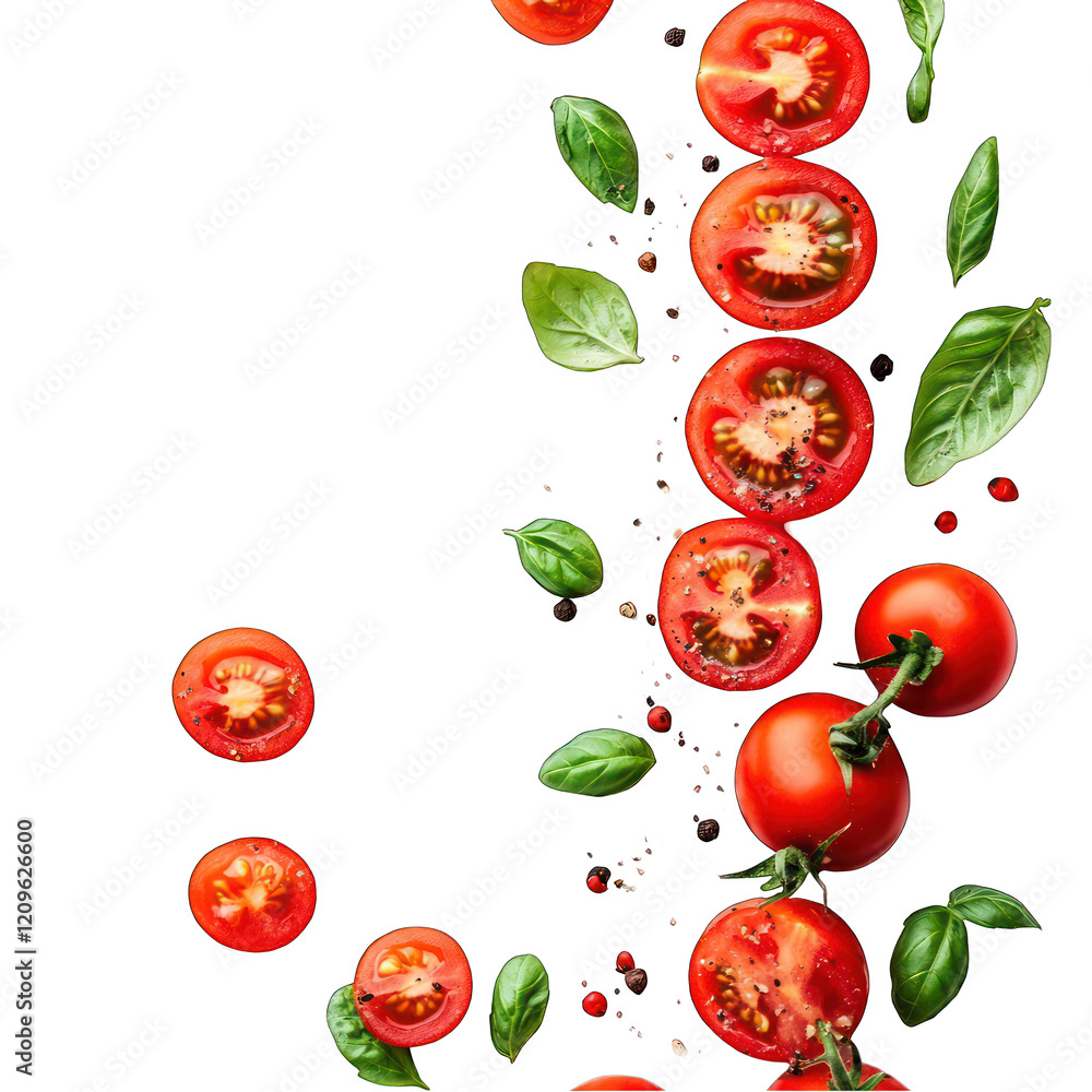 Freshly sliced red tomatoes isolated on transparent background Freshly sliced red tomatoes isolated on transparent background