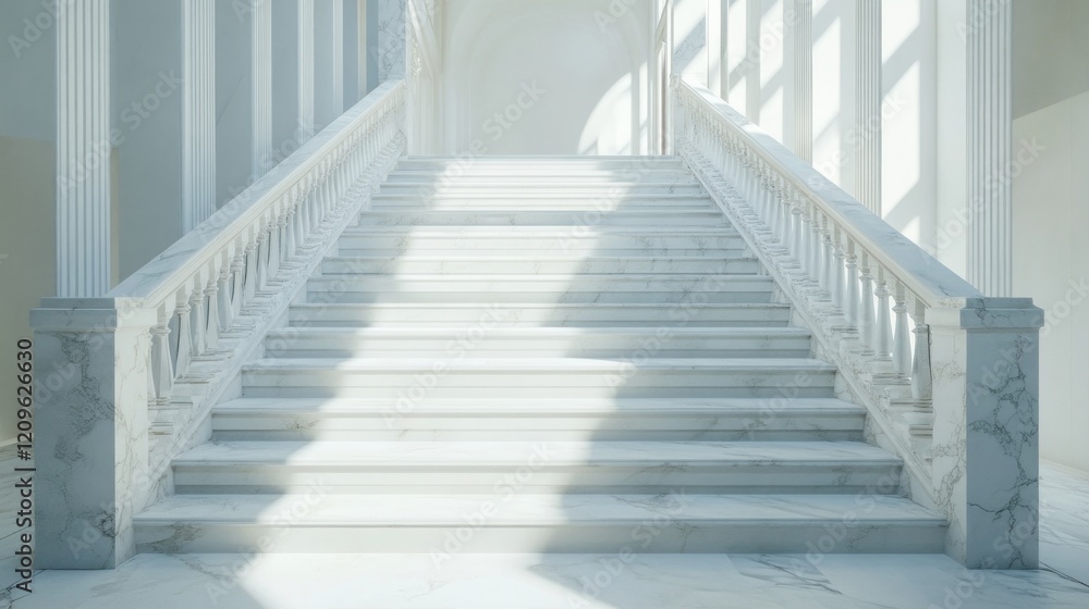 Fototapeta premium Grand marble staircase in a bright, spacious hall.