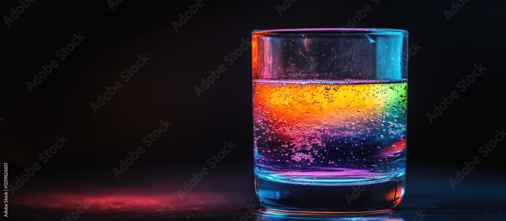 Colorful liquid in a glass on dark background. Colorful liquid in a glass on dark background.