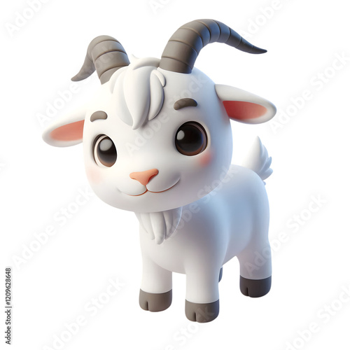 cute 3d goat cartoon character on white background photo