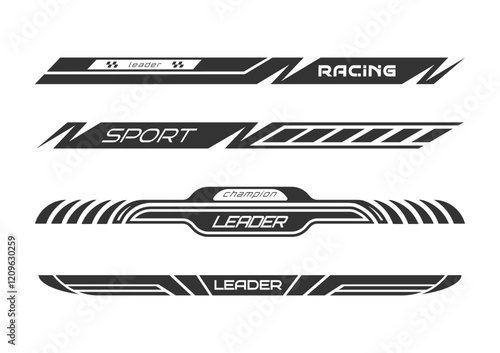 Races. Car sticker template. The design of a team of racers or fans. The idea of printing on clothes and souvenirs and creative ideas