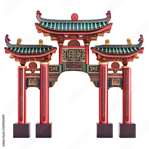 Chinese gate, Chinese gate a traditional archway or gateway structure in Chinese architecture, chinese new year symbol isolated on white or transparent background