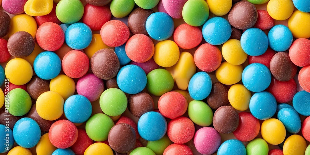 Colorful round candies in vibrant shades of yellow, blue, red, green, and brown, scattered densely across a flat surface, creating a playful backdrop. Colorful round candies in vibrant shades of yellow, blue, red, green, and brown, scattered densely across a flat surface, creating a playful backdrop.