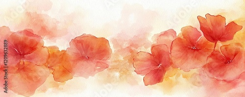 Retro watercolor idea. Elegant watercolor painting of vibrant orange flowers on a soft, dreamy background.