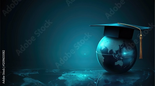 Graduation cap with Earth globe. Concept of global business study