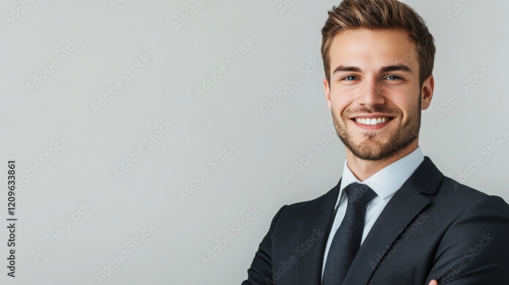 Smiling young professional man dressed in a formal suit with a pleasant appearance on a white background Smiling young professional man dressed in a formal suit with a pleasant appearance on a white background
