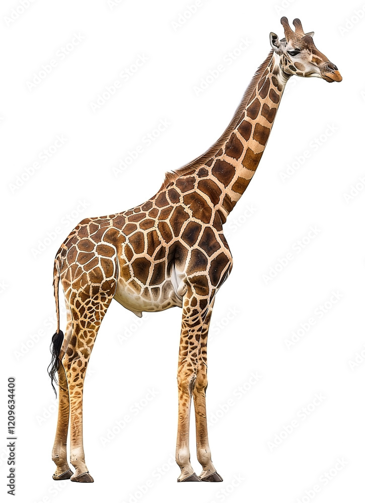 Full body shot of a Giraffe standing tall against a plain white background Full body shot of a Giraffe standing tall against a plain white background