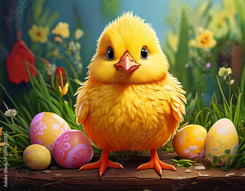 easter chick as a cartoon figure digital drawing 