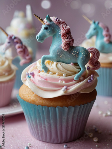 Artisan crafted unicorn cupcake in pastel hues