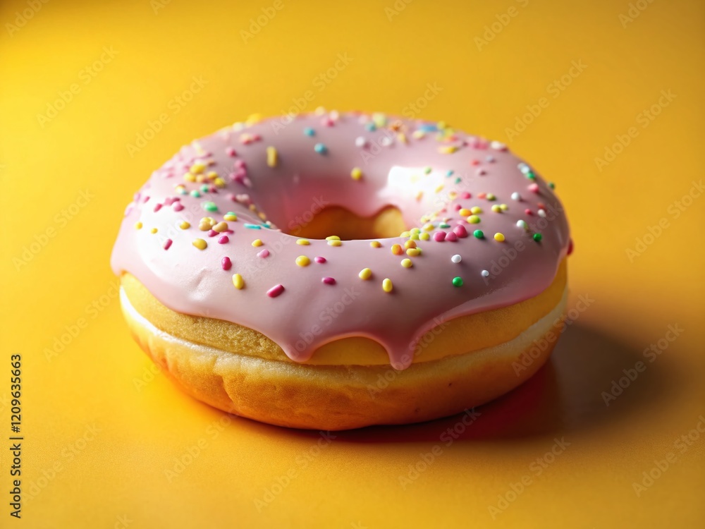 Delicious Glazed Donut on Pink and Yellow Background - Sweet Treat Stock Photo Delicious Glazed Donut on Pink and Yellow Background - Sweet Treat Stock Photo