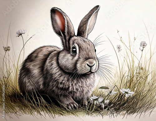 Easter bunny sitting on the grass