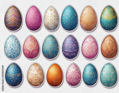sheet of easter egg stickers on a plain white background