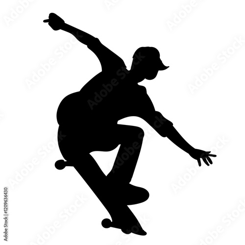 man jumping on skateboard silhouette on white background vector