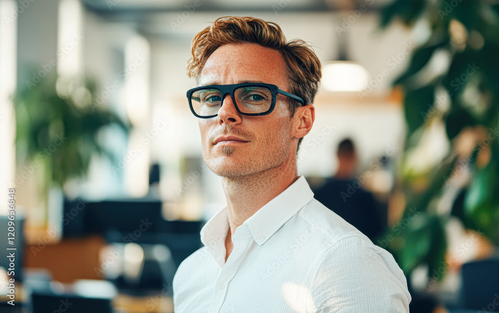 Fototapeta premium Focused professional portrait modern office business environment confidence