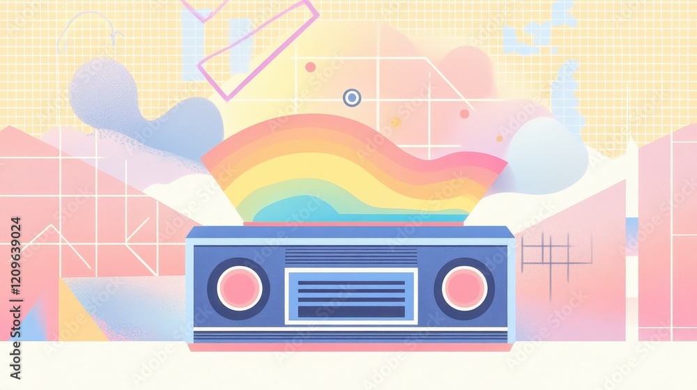 Pastel Rainbow Emerging From Retro Stereo Pastel Rainbow Emerging From Retro Stereo