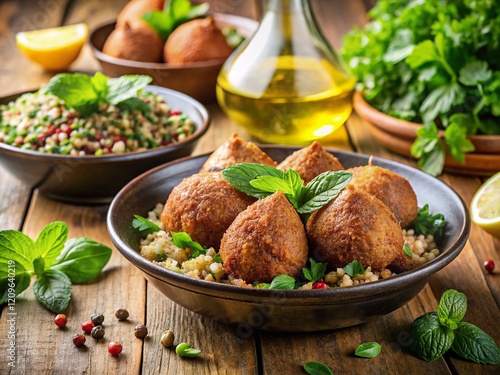 Delicious Levantine Kibbeh Nayyeh: Raw Bulgur Wheat Dish with Mint & Olive Oil photo