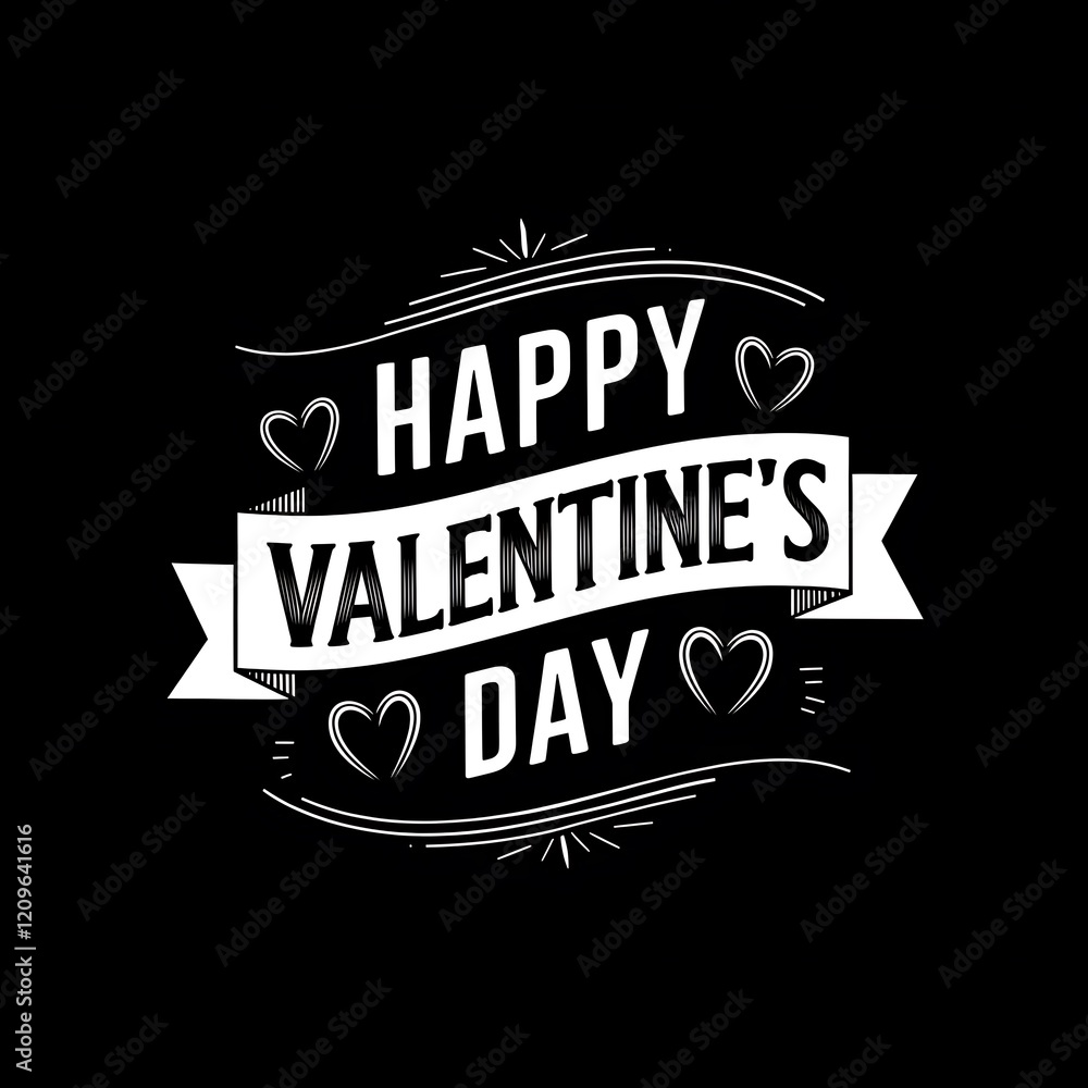 Lettering Happy Valentine's Day banner black. Valentines Day greeting card template with typography text happy valentine`s day on white background. Vector illustration Lettering Happy Valentine's Day banner black. Valentines Day greeting card template with typography text happy valentine`s day on white background. Vector illustration